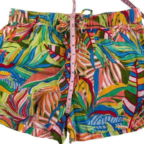 C&C California Tropical 100% Linen Shorts Women Medium Print Hawaiian Beach - Picture 9 of 10